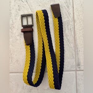 Ted Baker Stretch Golf Belt Men’s S/M Leather Trim Braided Yellow Navy Woven